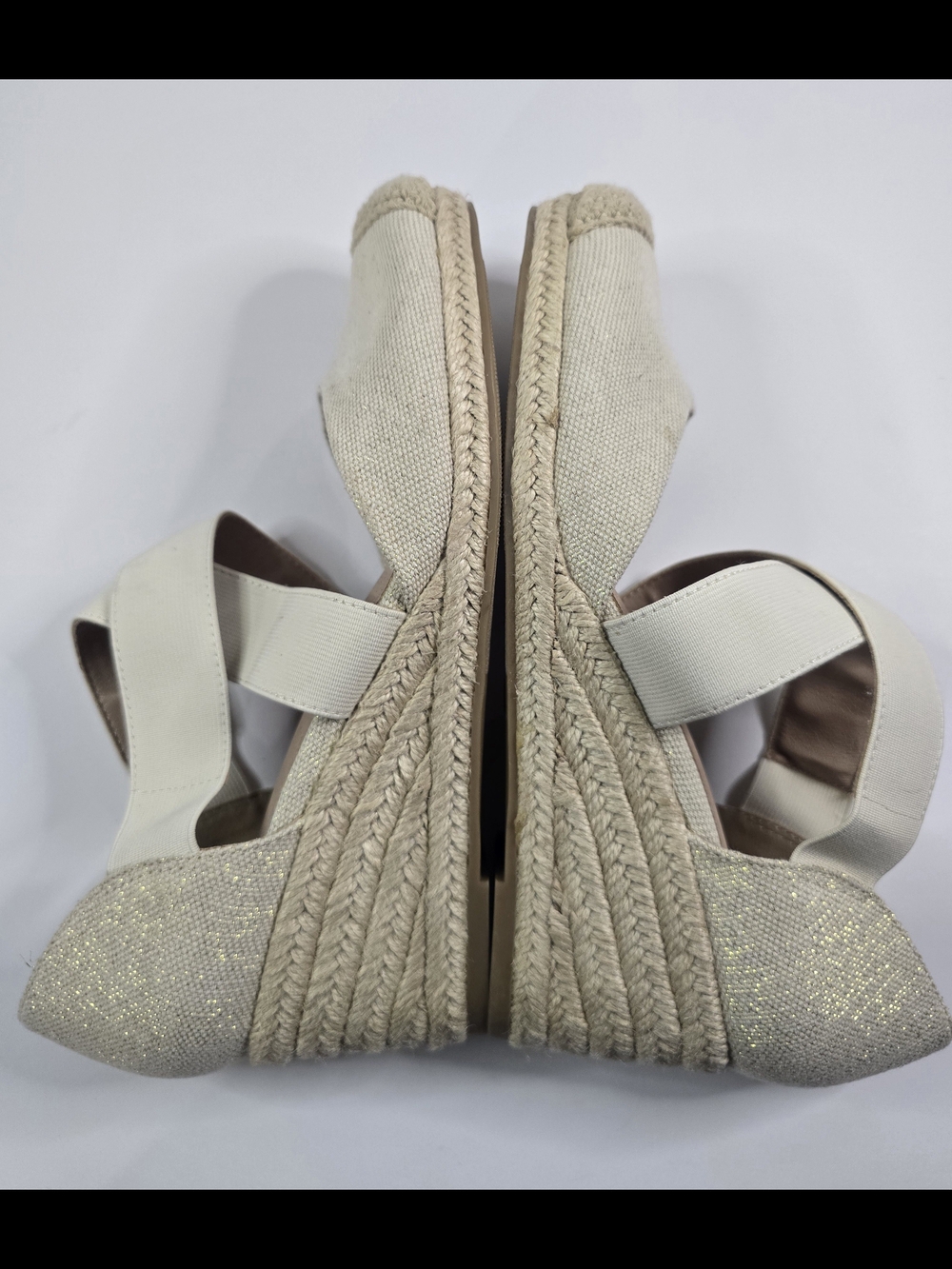 DREAM PAIRS Beige Espadrille Wedge Shoes Elastic Straps Size 8.5 - Picture 7 of 11